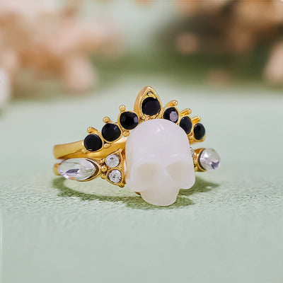 Olivenorma Gothic Resin skull and Moissanite Crown Ring Set