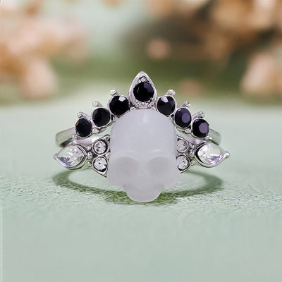 Olivenorma Gothic Resin skull and Moissanite Crown Ring Set