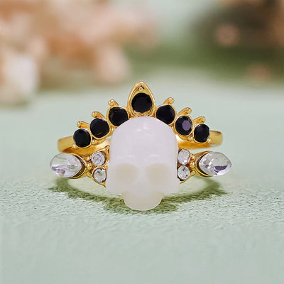 Olivenorma Gothic Resin skull and Moissanite Crown Ring Set