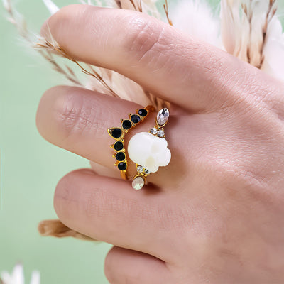 Olivenorma Gothic Resin skull and Moissanite Crown Ring Set