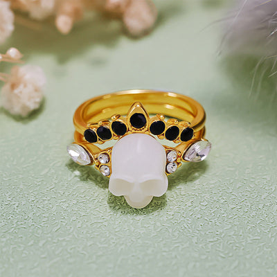 Olivenorma Gothic Resin skull and Moissanite Crown Ring Set