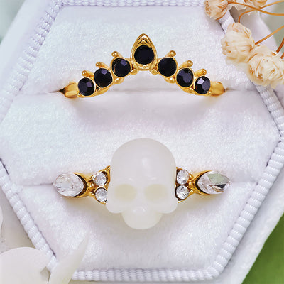 Olivenorma Gothic Resin skull and Moissanite Crown Ring Set