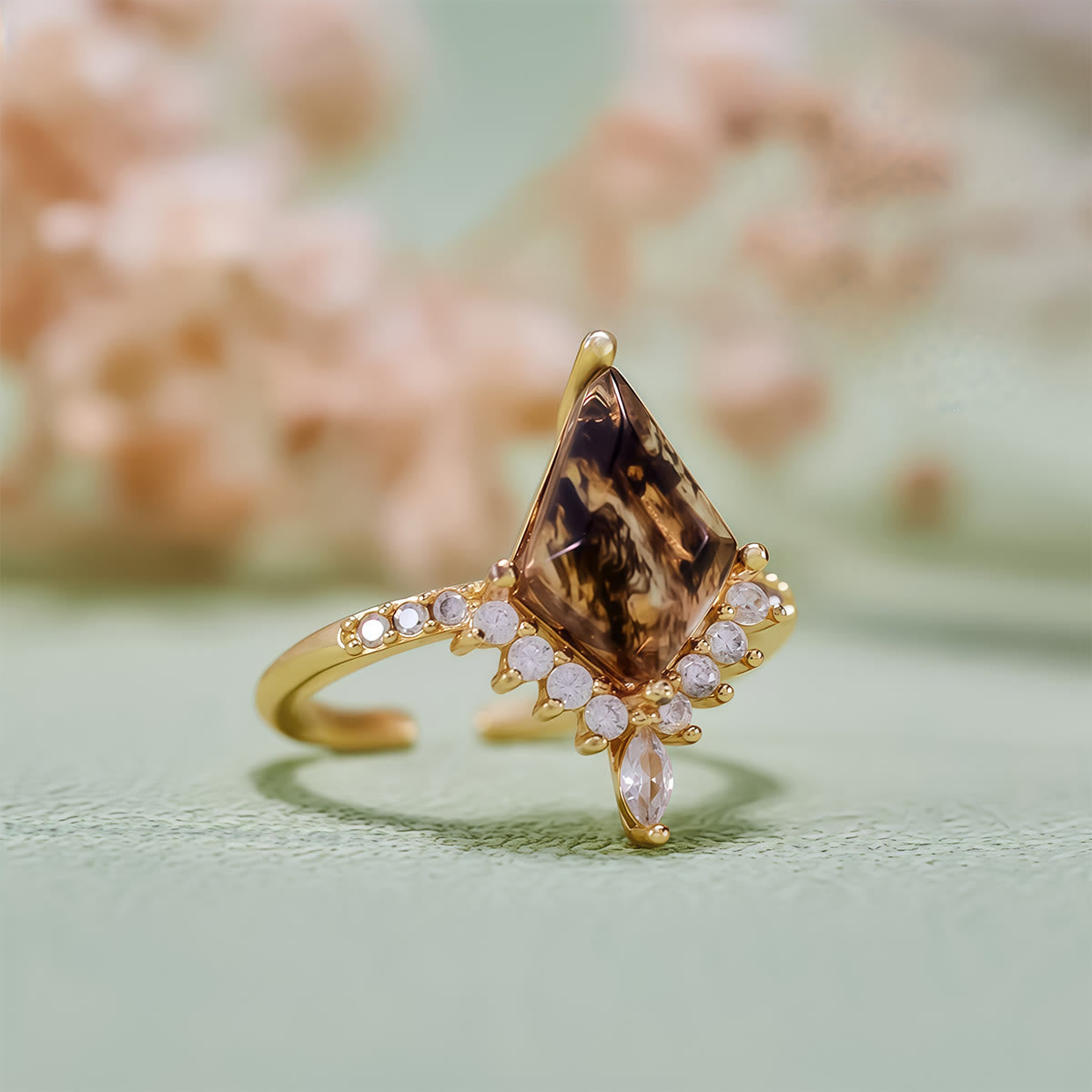 Olivenorma"Purification Stone" Salt and Pepper Kite Herkimer Diamond Engagement Ring