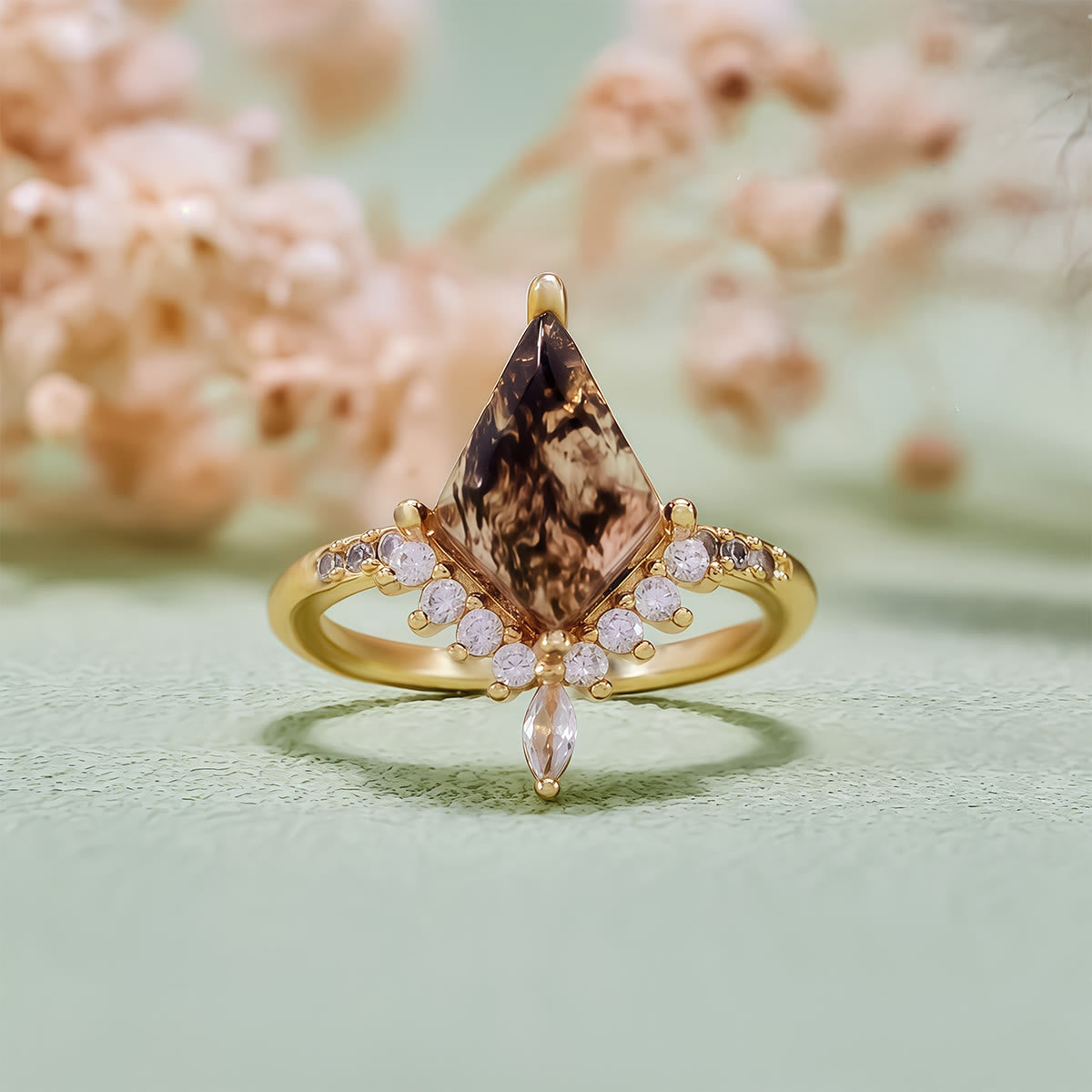 Olivenorma"Purification Stone" Salt and Pepper Kite Herkimer Diamond Engagement Ring
