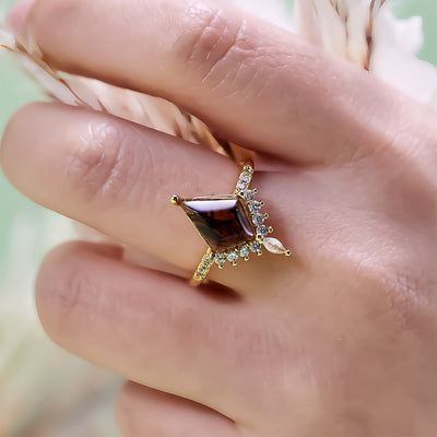 Olivenorma"Purification Stone" Salt and Pepper Kite Herkimer Diamond Engagement Ring