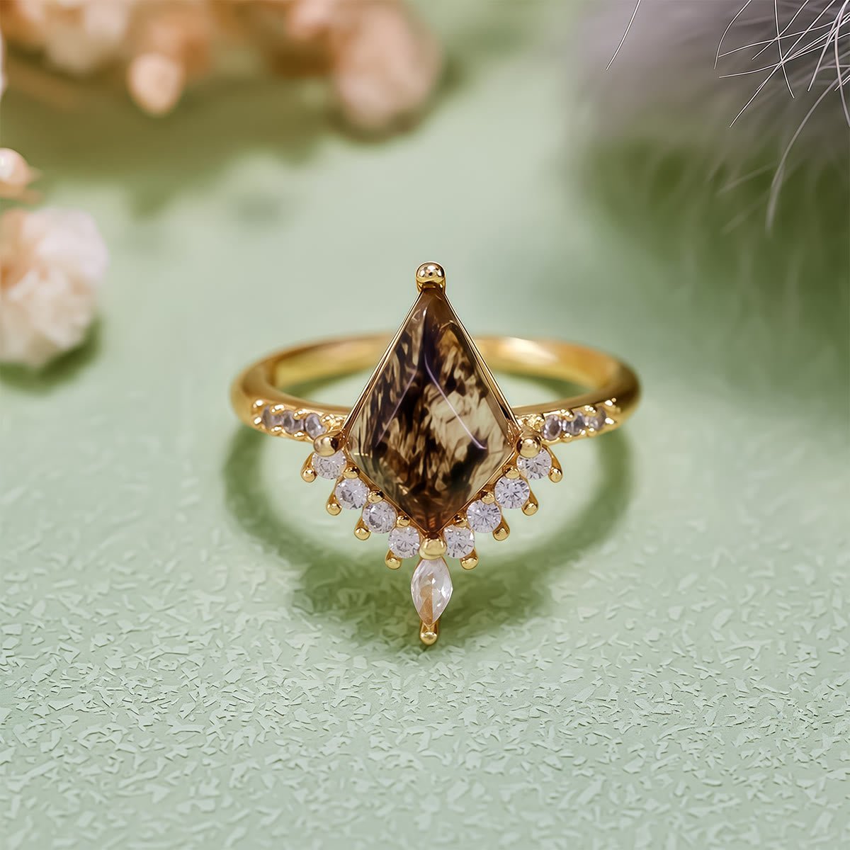 Olivenorma"Purification Stone" Salt and Pepper Kite Herkimer Diamond Engagement Ring