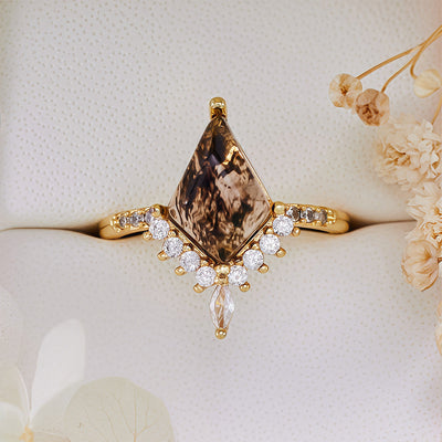 Olivenorma"Purification Stone" Salt and Pepper Kite Herkimer Diamond Engagement Ring