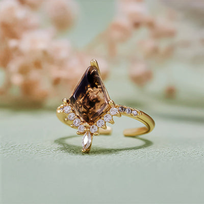 Olivenorma"Purification Stone" Salt and Pepper Kite Herkimer Diamond Engagement Ring