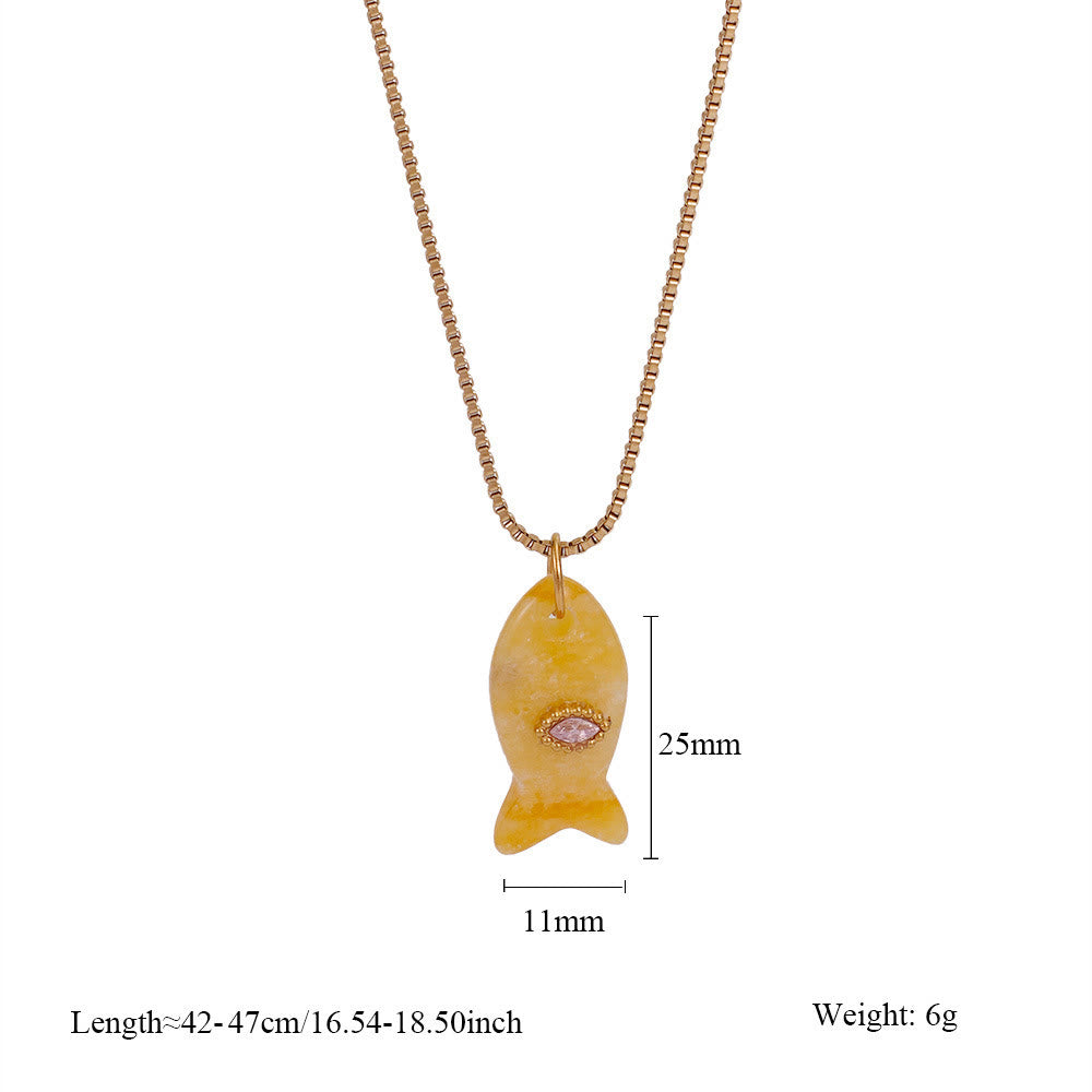 Olivenorma Natural Stone Cut Fish Shape Pendant Necklace
