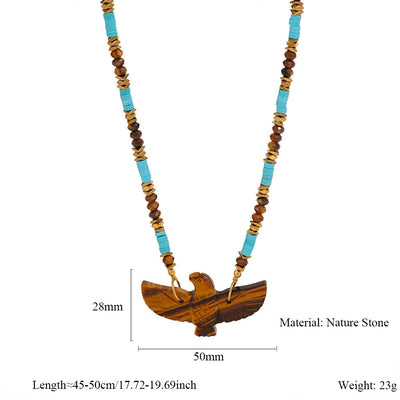 Olivenorma Natural Stone Eagle Carving Pendant Beaded Necklace