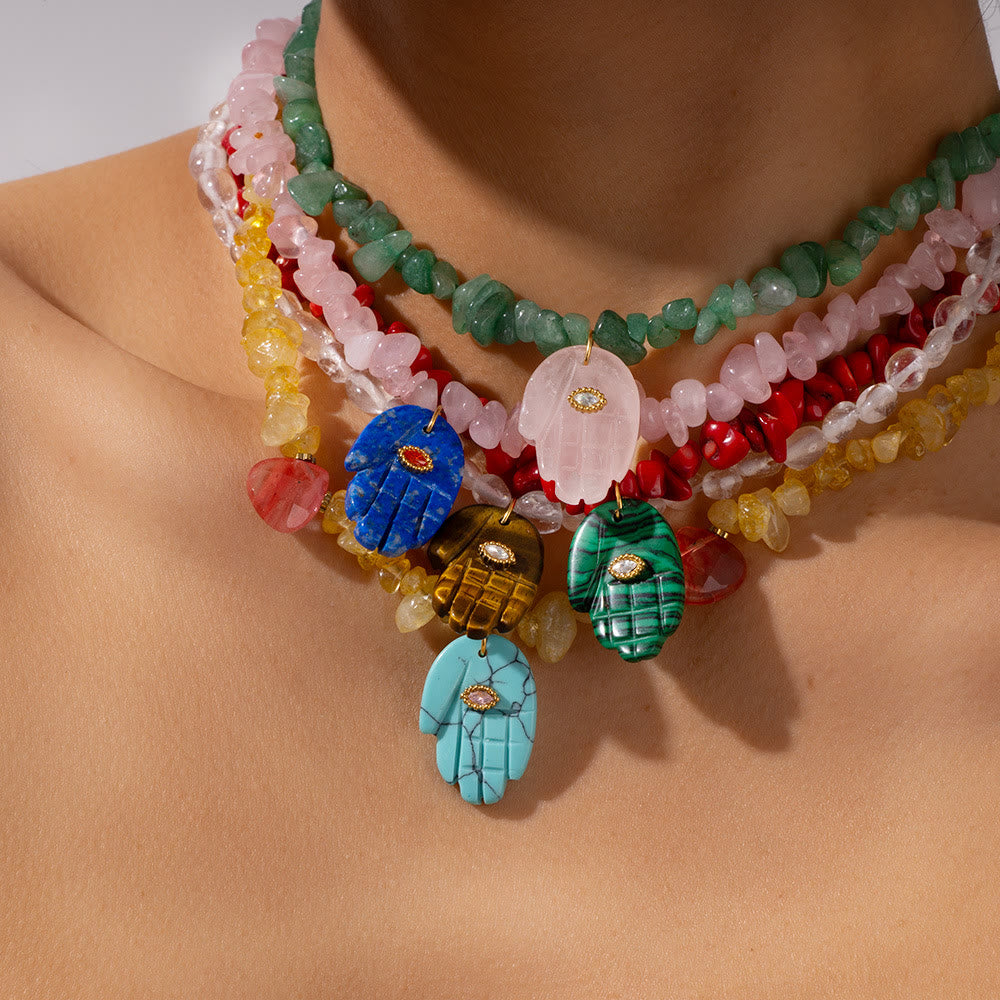 Olivenorma Irregular Crystal Bead Hamsa Pendant Necklace