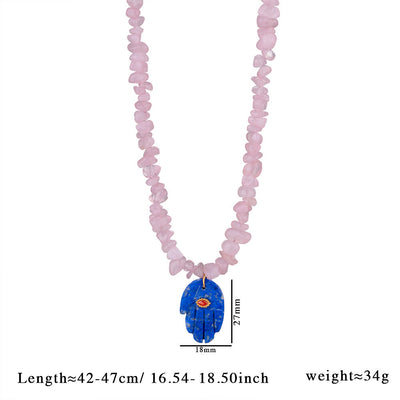 Olivenorma Irregular Crystal Bead Hamsa Pendant Necklace