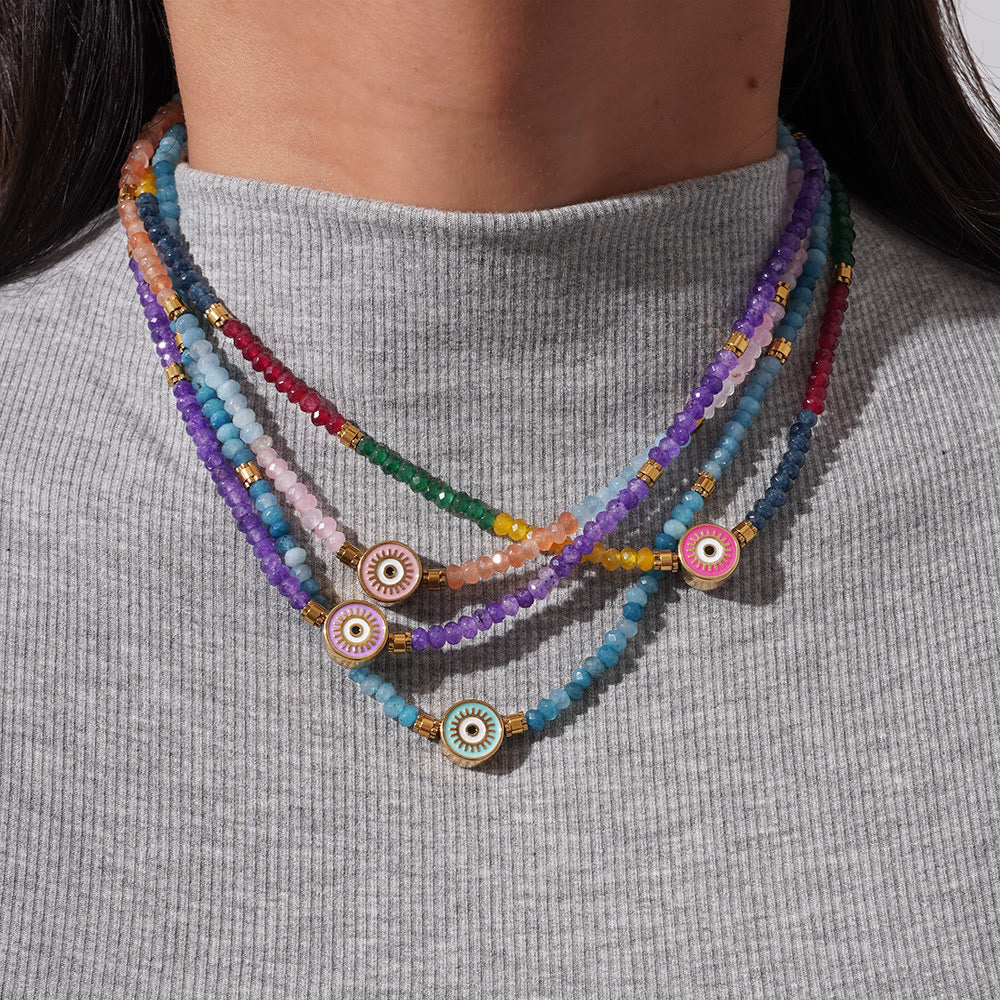 Olivenorma Natural Crystal Beads Evil Eye Pendant Necklace