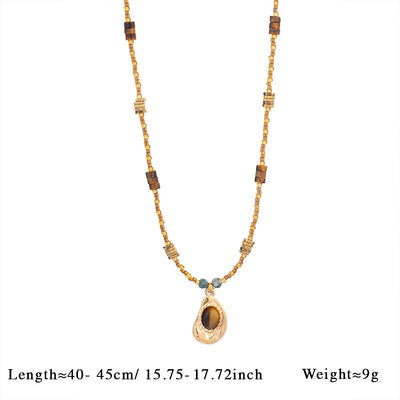 Olivenorma Vintage Natural Tiger Eye Bead Pendant Necklace