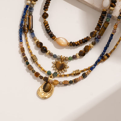 Olivenorma Vintage Natural Tiger Eye Bead Pendant Necklace