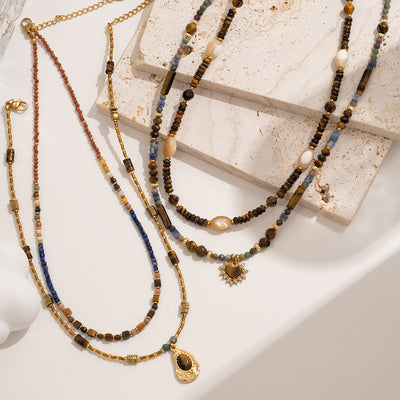 Olivenorma Vintage Natural Tiger Eye Bead Pendant Necklace
