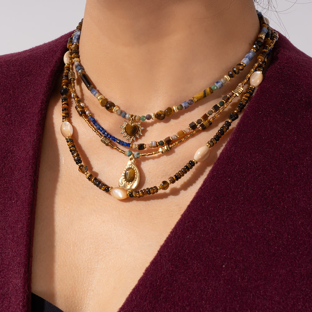 Olivenorma Vintage Natural Tiger Eye Bead Pendant Necklace
