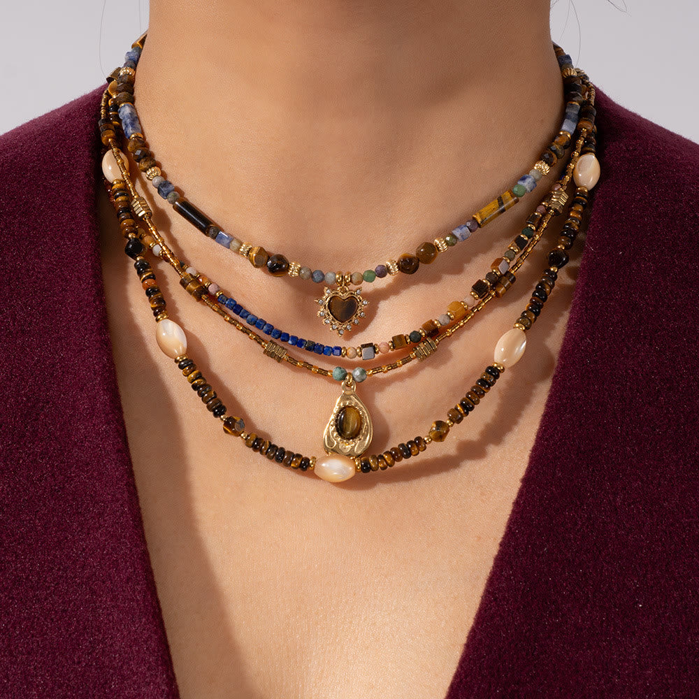 Olivenorma Vintage Natural Tiger Eye Bead Pendant Necklace