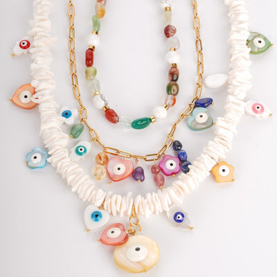Olivenorma Natural Crystal Shell Beads Evil Eye Necklace