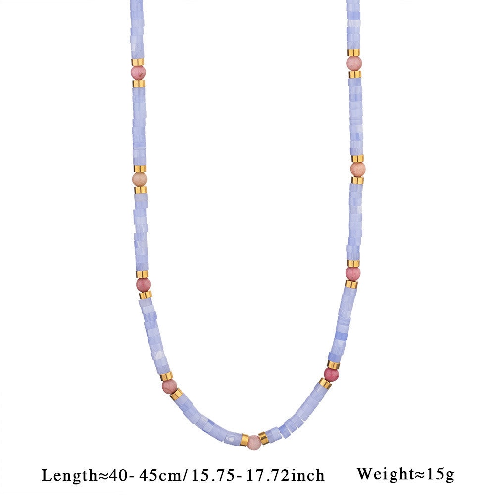 Olivenorma Amazonite Aquamarine Blue Chalcedony Beaded Necklace
