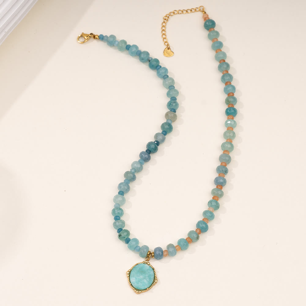 Olivenorma Amazonite Aquamarine Blue Chalcedony Beaded Necklace