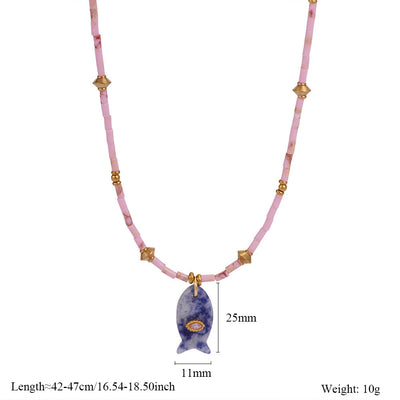 Olivenorma Natural Stone Beads Fish Carving Pendant Necklace
