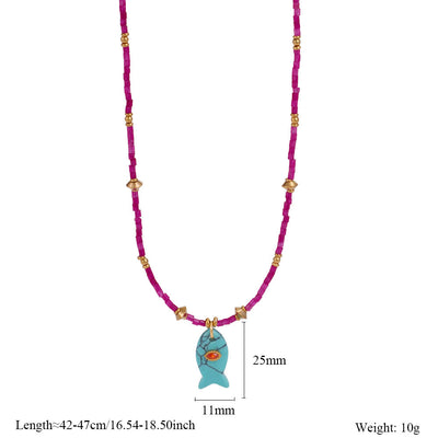 Olivenorma Natural Stone Beads Fish Carving Pendant Necklace