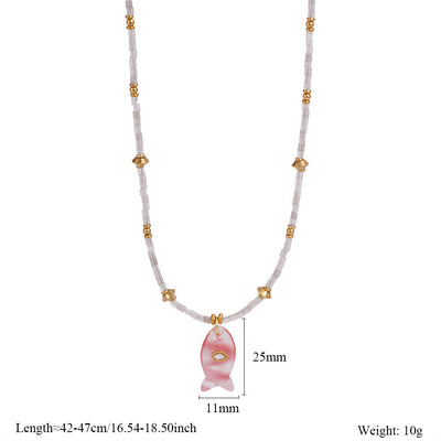 Olivenorma Natural Stone Beads Fish Carving Pendant Necklace