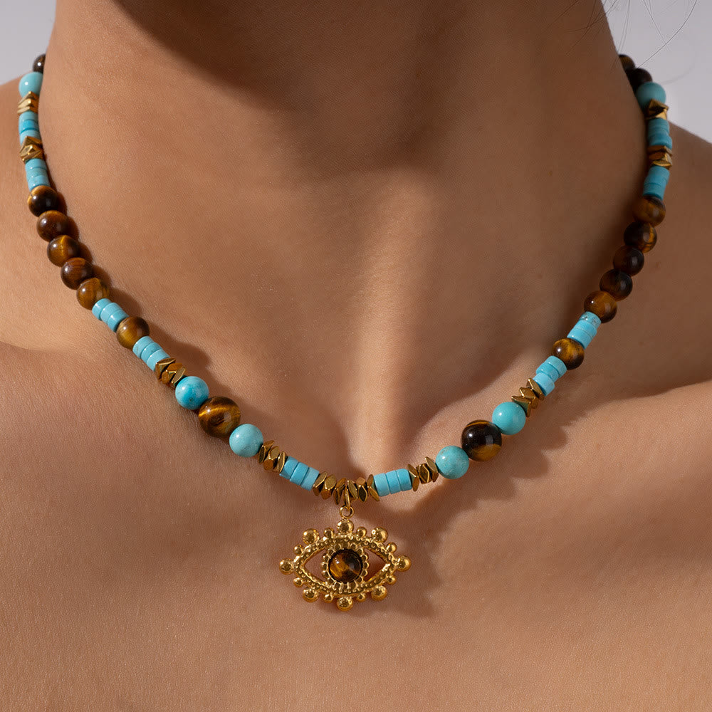 Olivenorma Amethyst Tiger Eye Beads Evil Eyenecklace