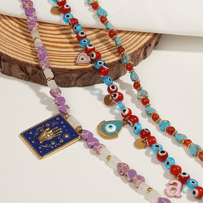 Olivenorma Emperor Stone Beads Evil Eye Pendant Necklace