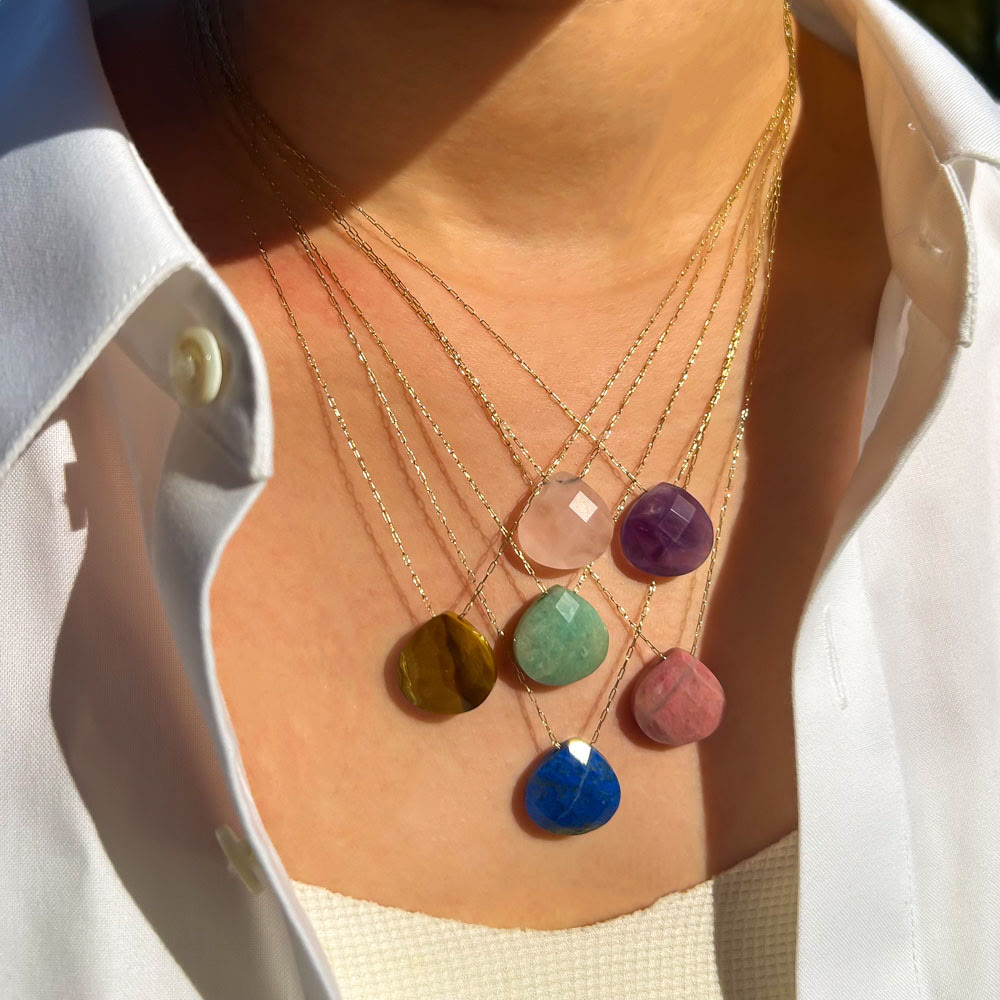 Olivenorma Natural Crystal Faceted Water Drop Pendant Necklace