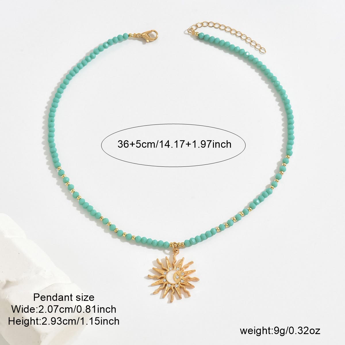 Olivenorma Natural Crystal Beads Sun Evil Eye Pendant Necklace