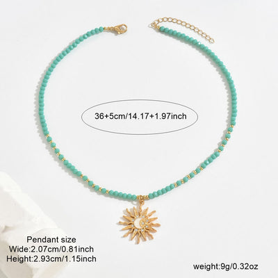 Olivenorma Natural Crystal Beads Sun Evil Eye Pendant Necklace