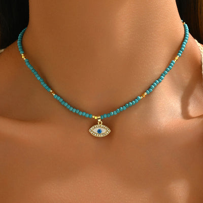 Olivenorma Natural Crystal Beads Sun Evil Eye Pendant Necklace