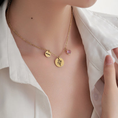 Olivenorma Custom Birth Flower Birthstone Stainless Steel Necklace