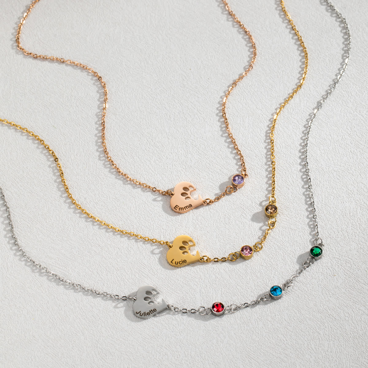 Olivenorma Custom Hollow Heart Dog Paw Birthstone Necklace