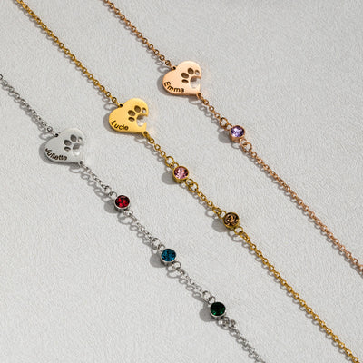 Olivenorma Custom Hollow Heart Dog Paw Birthstone Necklace