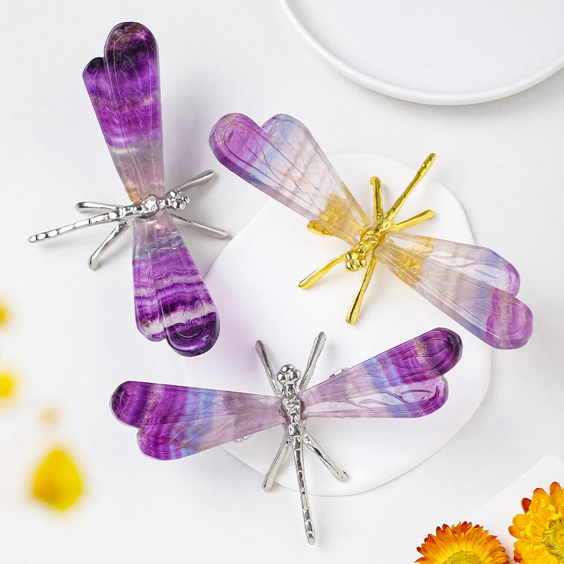 Olivenorma Natural Rainbow Fluorite Dragonfly Gemstone Decoration