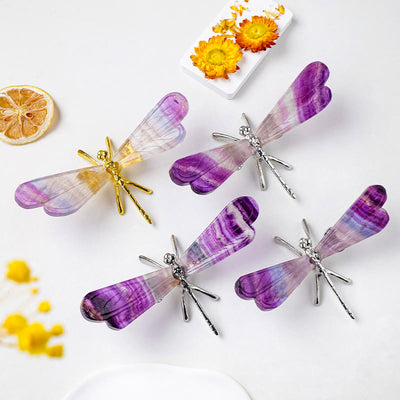 Olivenorma Natural Rainbow Fluorite Dragonfly Gemstone Decoration