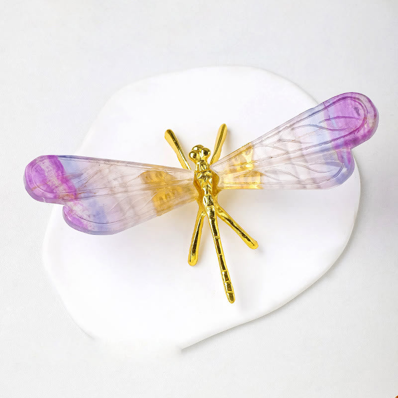 Olivenorma Natural Rainbow Fluorite Dragonfly Gemstone Decoration
