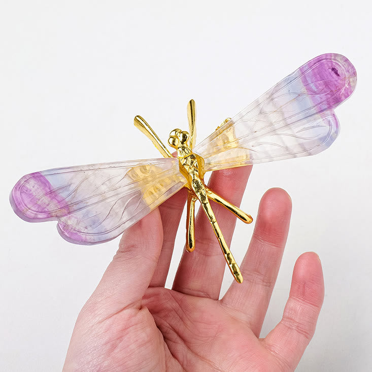 Olivenorma Natural Rainbow Fluorite Dragonfly Gemstone Decoration