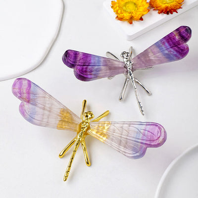Olivenorma Natural Rainbow Fluorite Dragonfly Gemstone Decoration