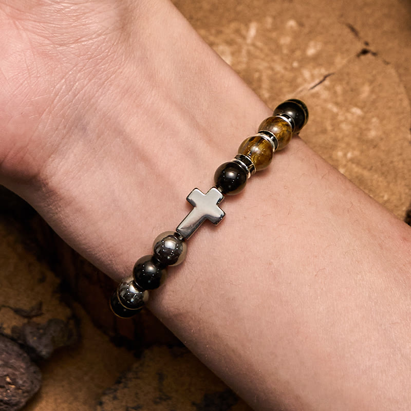 Olivenorma 8mm Hematite Obsidian Tiger Eye Beads Men Bracelet