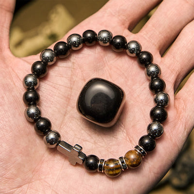 Olivenorma 8mm Hematite Obsidian Tiger Eye Beads Men Bracelet