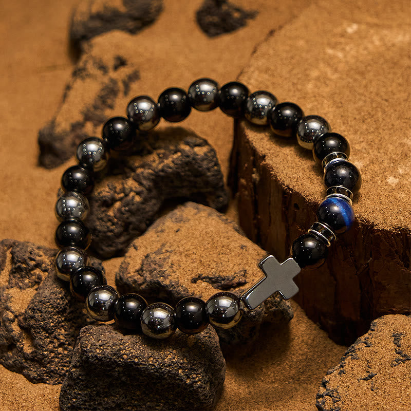 Olivenorma 8mm Hematite Obsidian Tiger Eye Beads Men Bracelet
