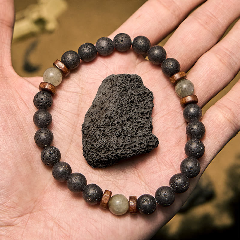 Olivenorma 8mm Bronzite Labradorite Lava Stone Beads Bracelet
