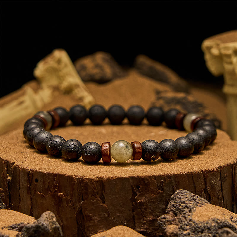 Olivenorma 8mm Bronzite Labradorite Lava Stone Beads Bracelet