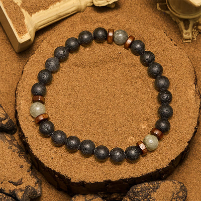Olivenorma 8mm Bronzite Labradorite Lava Stone Beads Bracelet