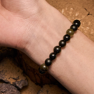 Olivenorma Black Onyx Golden Obsidian Beaded Men Bracelet