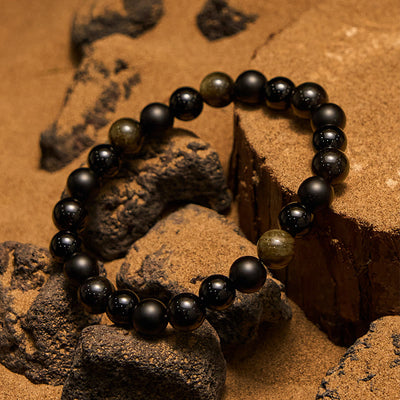 Olivenorma Black Onyx Golden Obsidian Beaded Men Bracelet